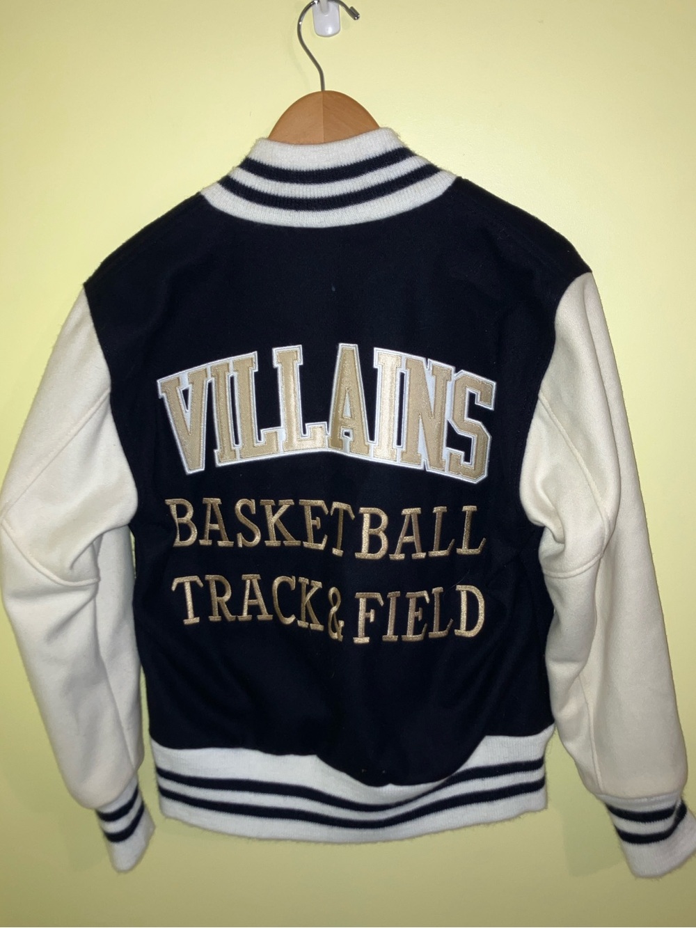 Vintage DeLong Wool Varsity Jacket Villains Navy White Sz M Women new old stock